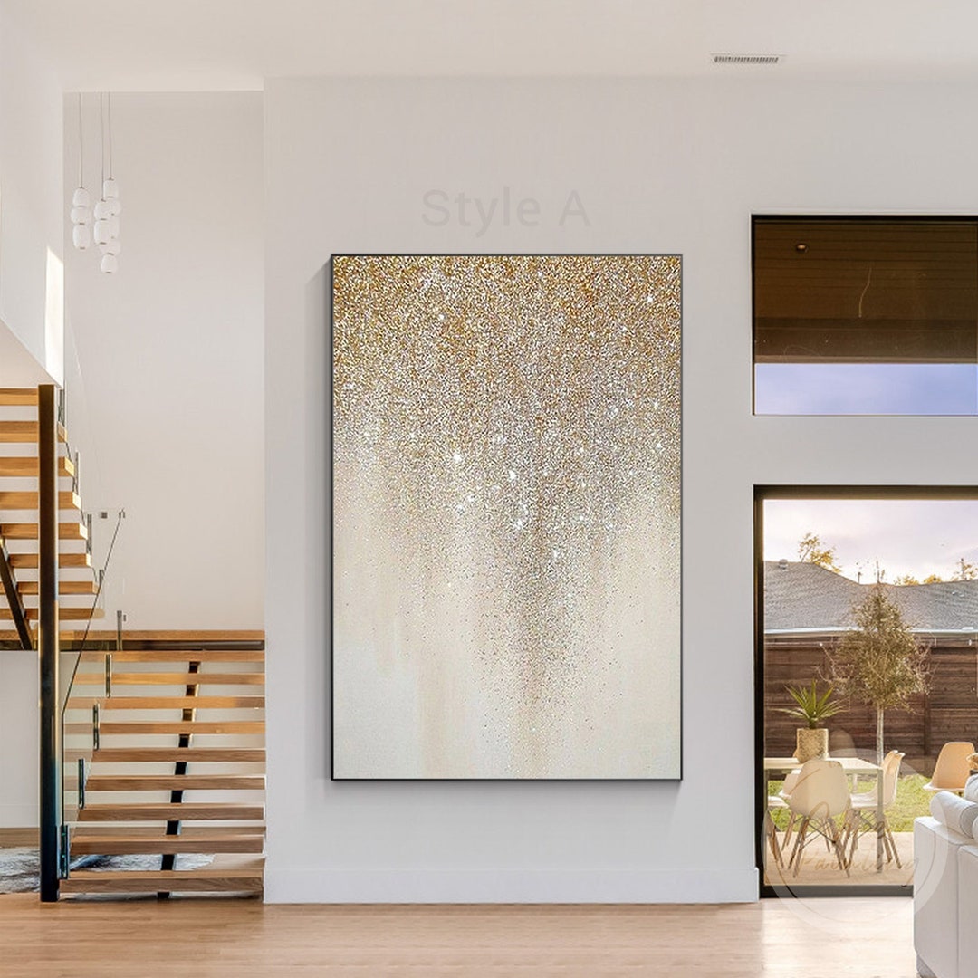 Gold Glitter Wall Art Luxury Shiny Painting Heavy Textured Art Silver
