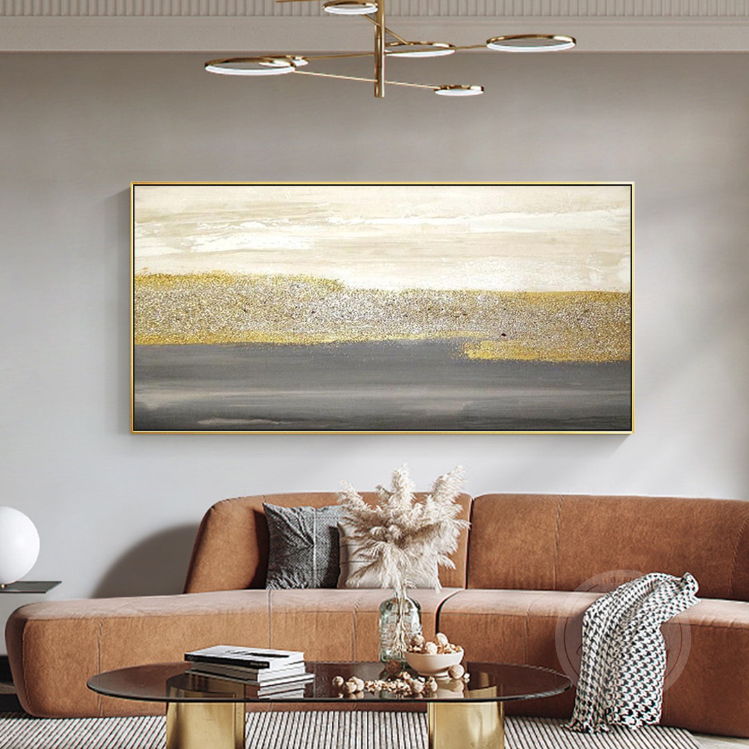 Modern Abstract Original Gold Beige Grey Acrylic Heavy Texture Wall Art ...