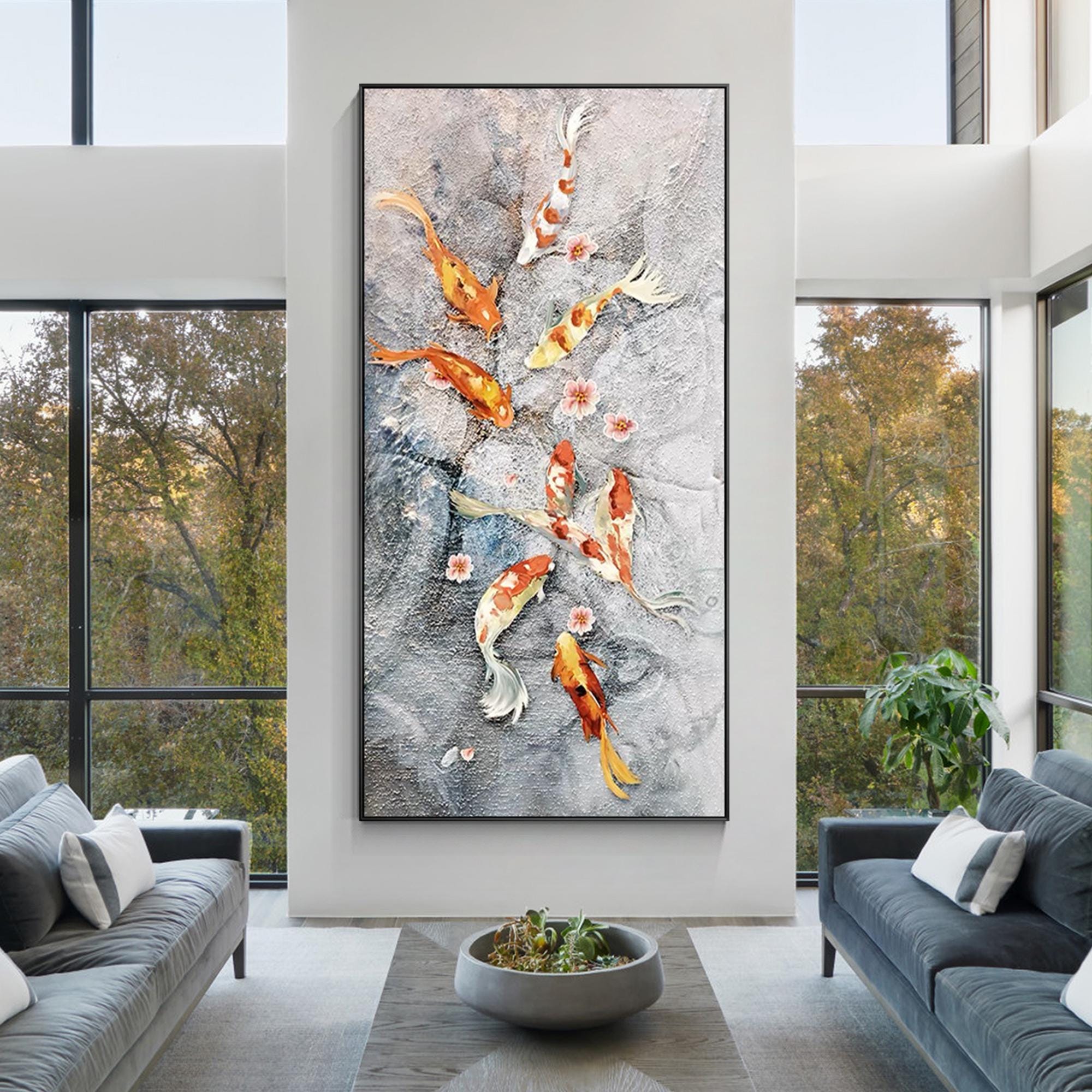 Large Koi Fish Painting Feng Shui Wall Art Framed Lucky Decor Huge ...