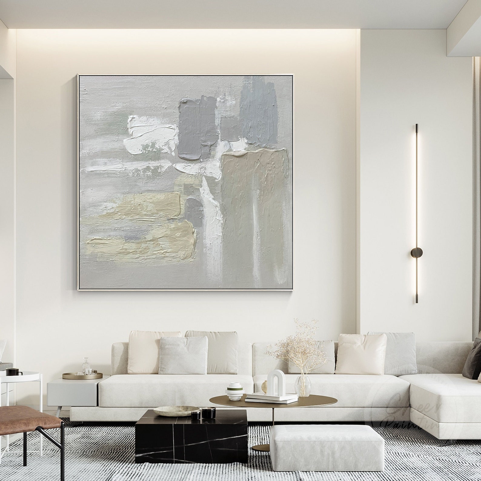 Gray Painting Textured Art Neutral Framed Wall Art Gray Beige Etsy