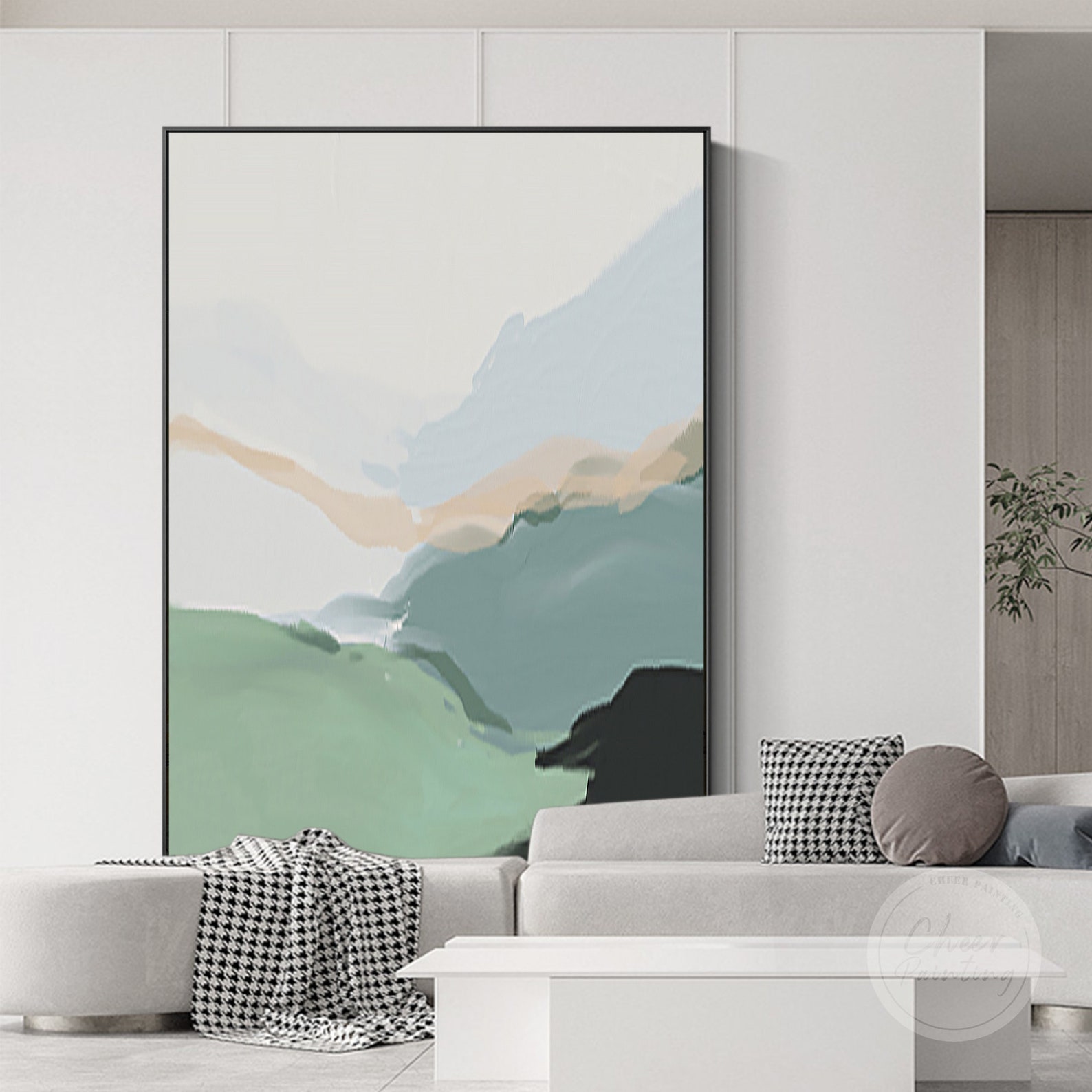 Green Black Abstract Painting Original Mountain Landscape Wall Etsy