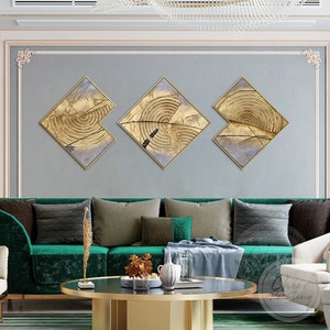 Set of 3 Gold Geometric Abstract Painting Gold Leaf 3D Textured Art ...