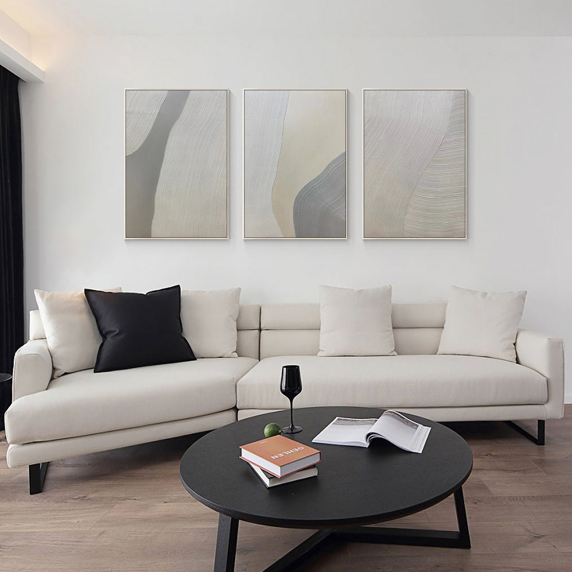 Set of 3 Oil Painting Original Painting Gray White Boho Wall Etsy