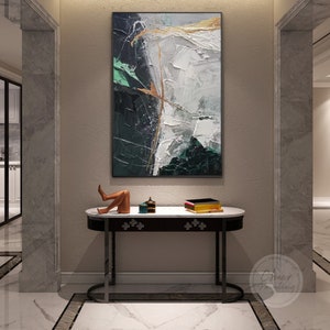 Picture of Modern Abstract Expressionist Original Acrylic Heavy Texture Grey Gold ...