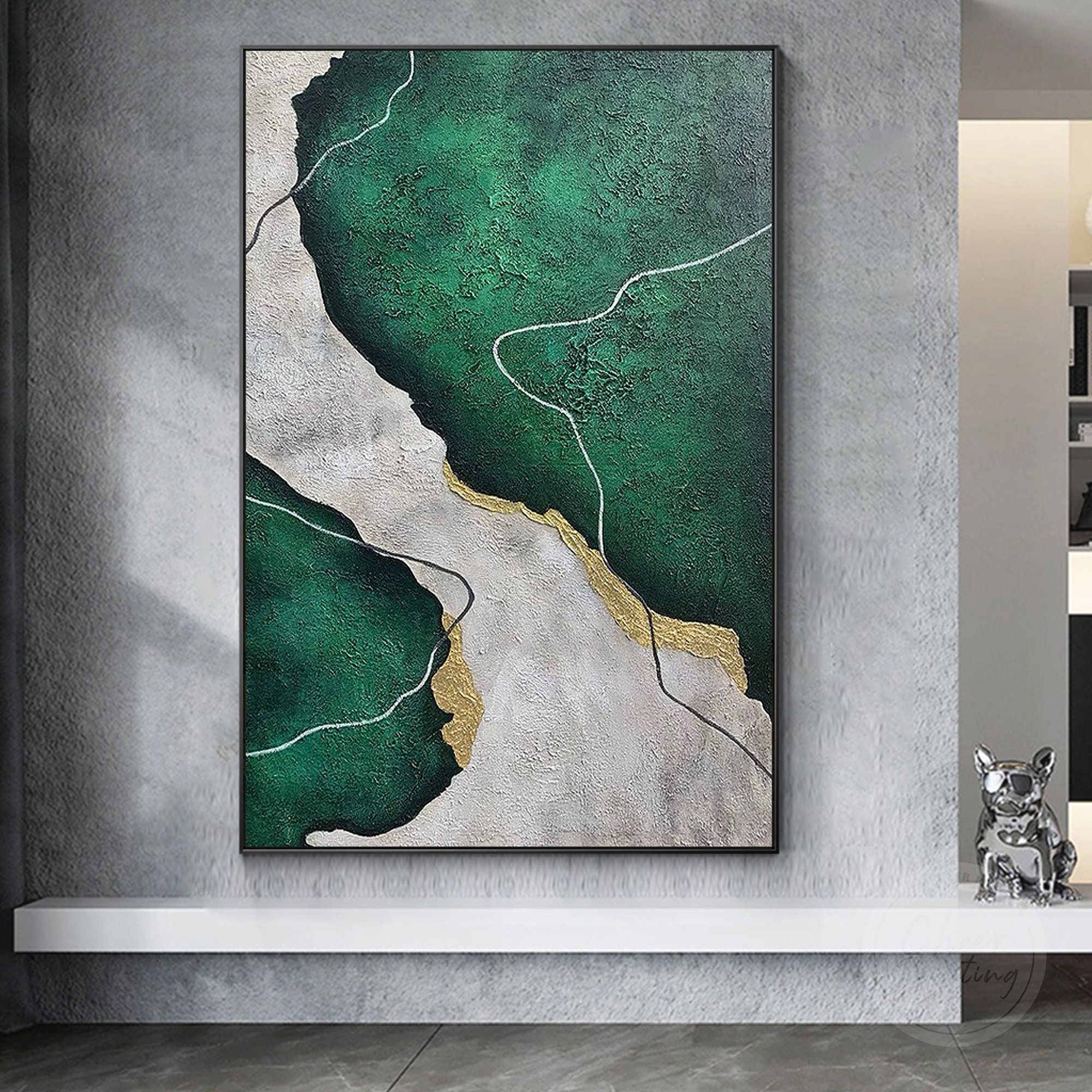  Green Gold Marble Canvas Wall Art Abstract Marble Texture Gold  Foil Artwork Modern Marble Abstract Picture Emerald Green and Gold Painting  Green Abstract Artwork Living Room Decor 16x24inch No Frame 