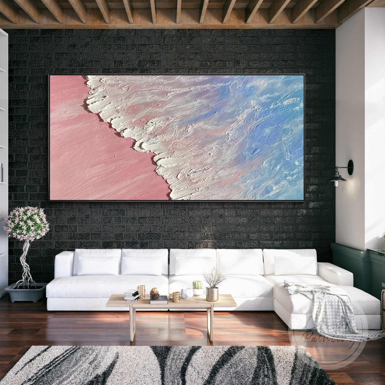 Light Blue Ocean Textured Art Pink Beach Painting Palette Etsy