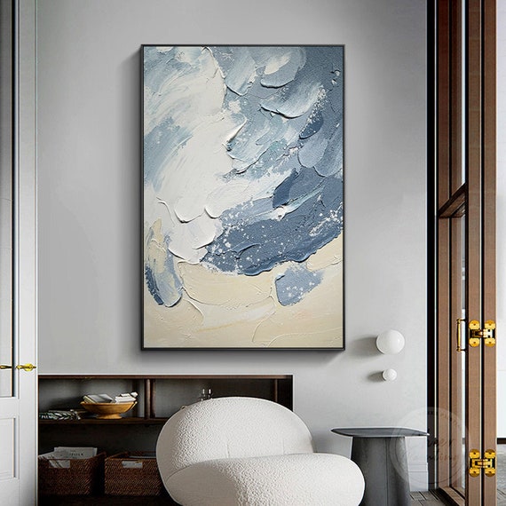 モダンな抽象的な海の波の絵画スチールブルーベージュの壁アート モダンな抽象的な海の波の絵画スチールブルーベージュの壁アート