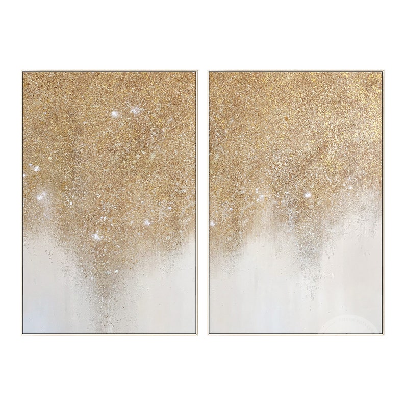 Set of 2 Gold Glitter Abstract Painting Luxurious Pale Gold Etsy
