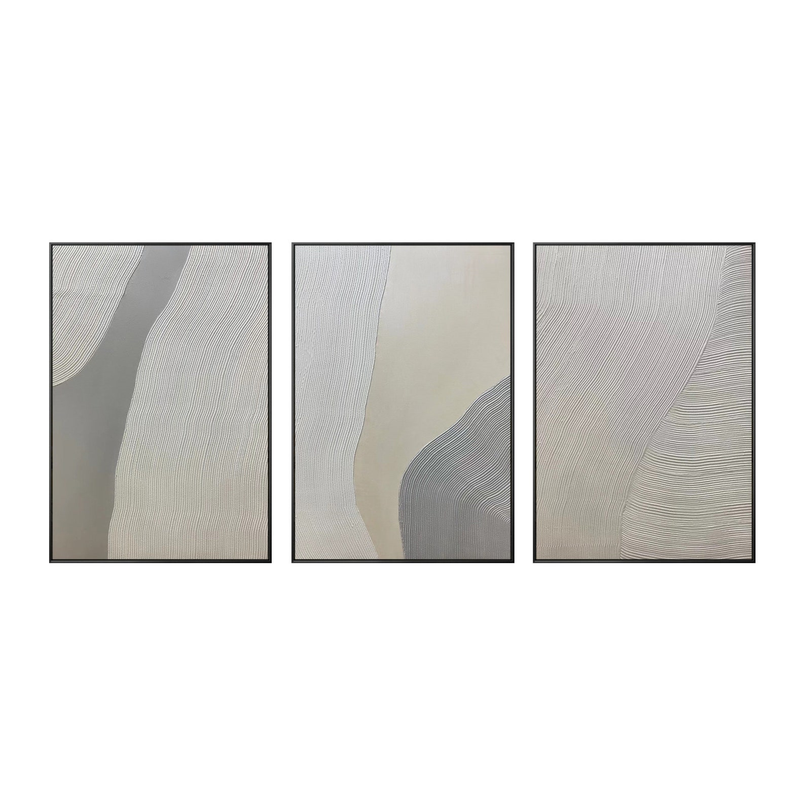Set of 3 Oil Painting Original Painting Gray White Boho Wall Etsy
