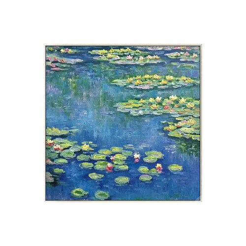 Monet abstract water lily famous shops hand painted wall art large canvas framed oil painting blue acrylic heavy texture living room home decor