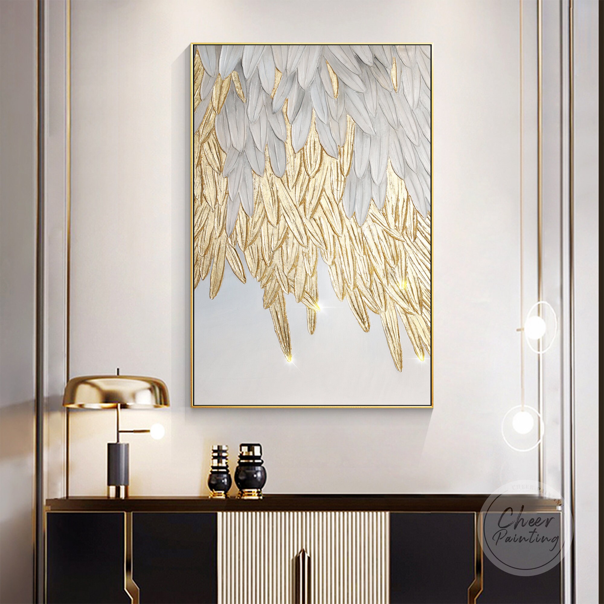 Gold White Feather Painting Orginal Gold Leaf Abstract Wall Art Large  Luxurious Heavy Texture Painting,framed Wall Art Aesthetic Room Decor - Etsy