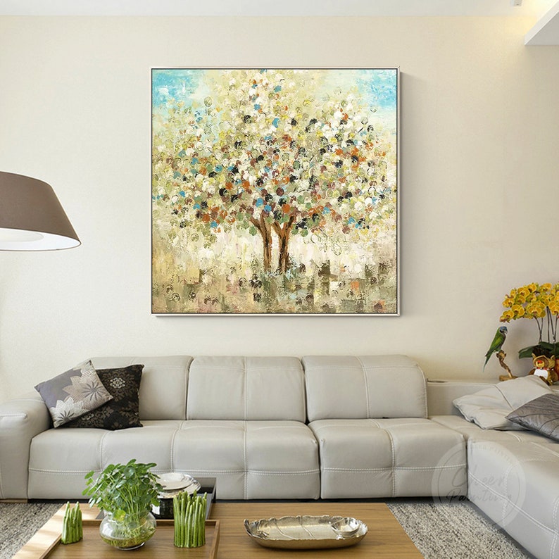 Abstract Tree Painting On Canvas Original Large Framed Colourful Wall art Acrylic Heavy Texture Painting For Living Room Home Decor