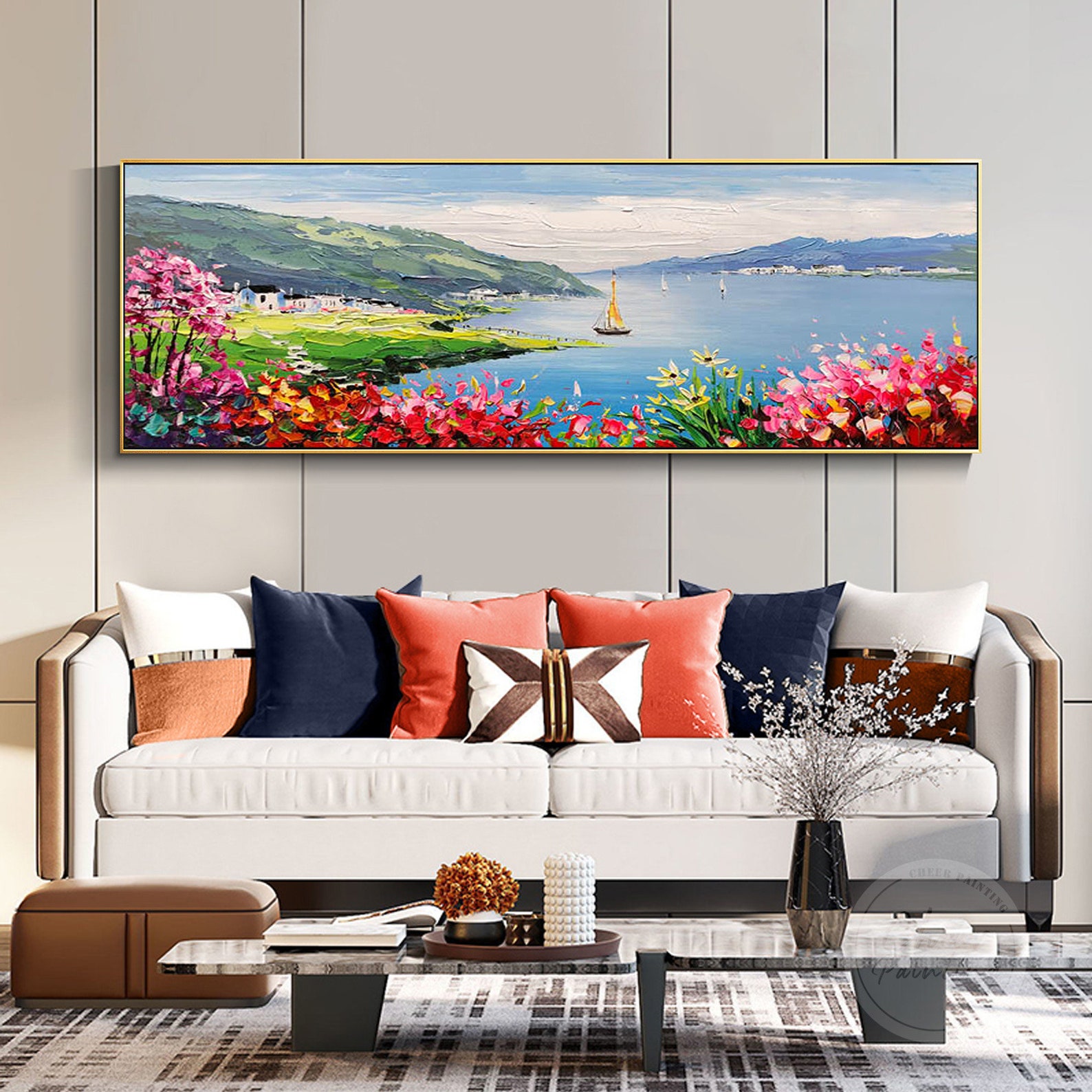 Coast Impressionist painting Framed Wall Art Extra Large Etsy