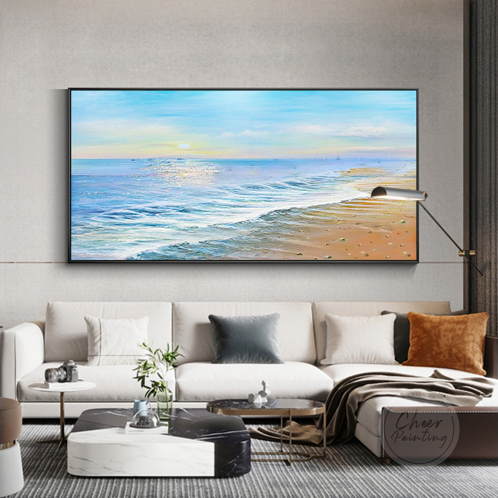 Hand painted seascape beach original wall art abstract framed Etsy