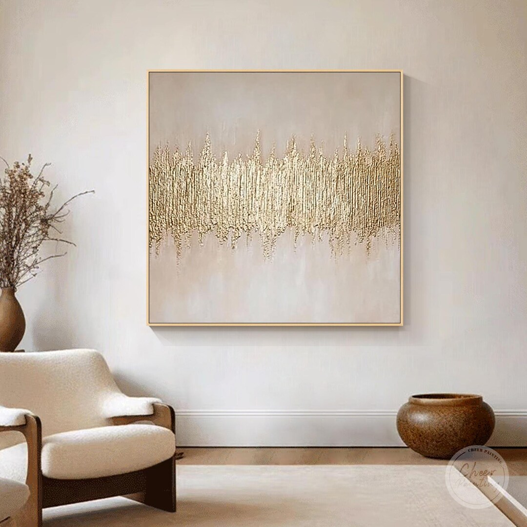 Abstract Gold Textured Painting, Hand-painted Neutral Canvas Art ...