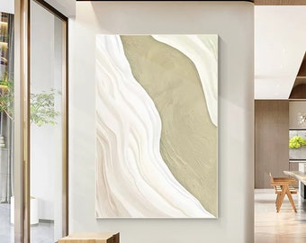 Large Beige Textured Wall Art: Minimalist Cream Painting