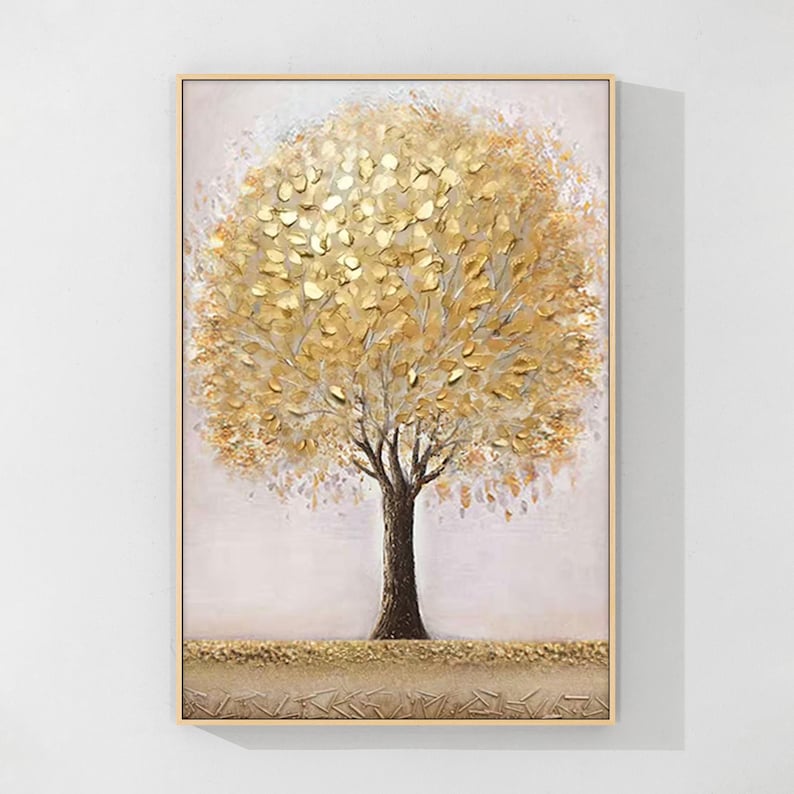 Hand-painted Gold Tree of Life Painting: Living Room Wall Art - Etsy