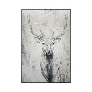 Deer Painting on Canvas Abstract Animal Framed Wall Art Original Extra ...