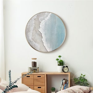 Textured Seascape Painting: Round Abstract Beach Wall Art