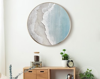 Pintura de paisaje marino texturizado: Arte mural de playa abstracto y redondo
