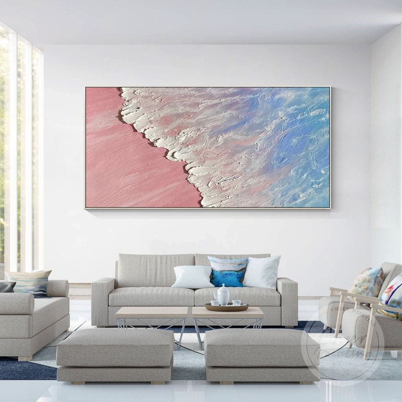 Light Blue Ocean Textured Art Pink Beach Painting Palette Etsy