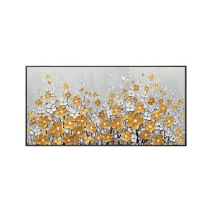 Gold Flower Painting Palette Knife Acrylic 3D Textured Wall Art,gray ...