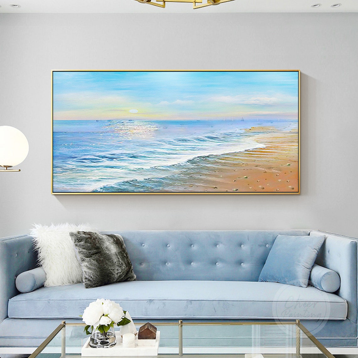 Hand painted seascape beach original wall art abstract framed Etsy
