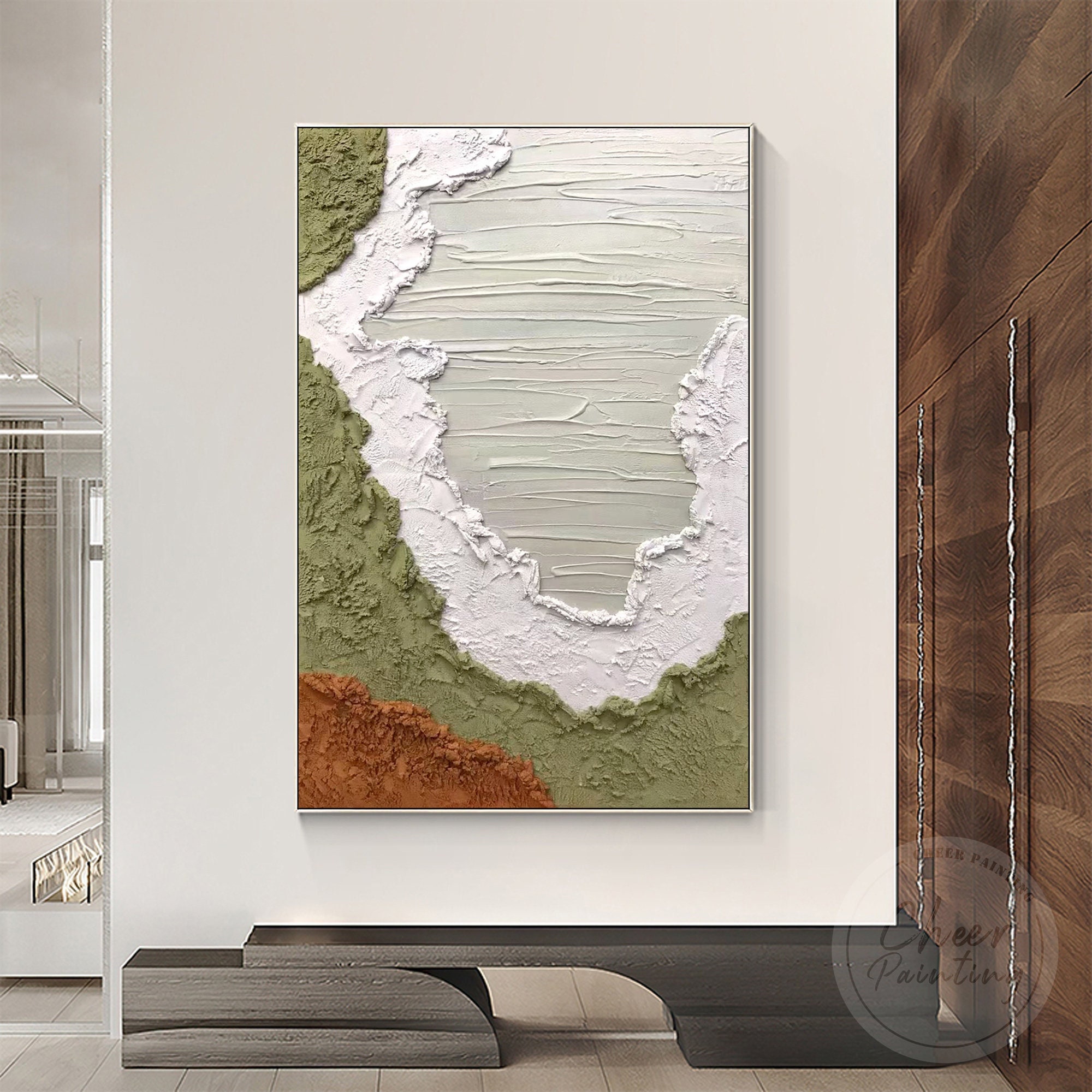 Olive Green 3D Textured Abstract Painting: Framed Palette Knife Wall ...