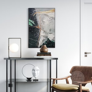 View of Modern Abstract Expressionist Original Acrylic Heavy Texture Grey Gold ...