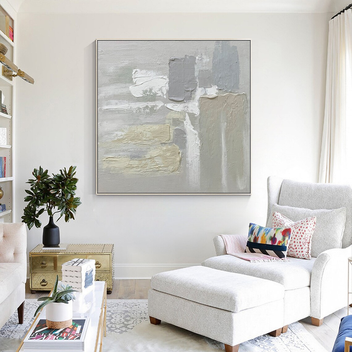 Gray Painting Textured Art Neutral Framed Wall Art Gray Beige Etsy