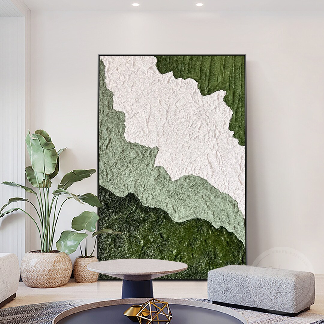 Sage Green Heavy Textured Art Original Abstract Painting 3D Green