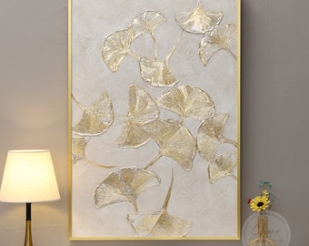 Artmyharbor Ginkgo-Blatt Leinwandbild – Set Aus 3 Minimalistischen Pflanzenbildern In Rot & Gold | Für Wohnzimmer, Bad, Büro | 30,5 X 40,6 Cm
