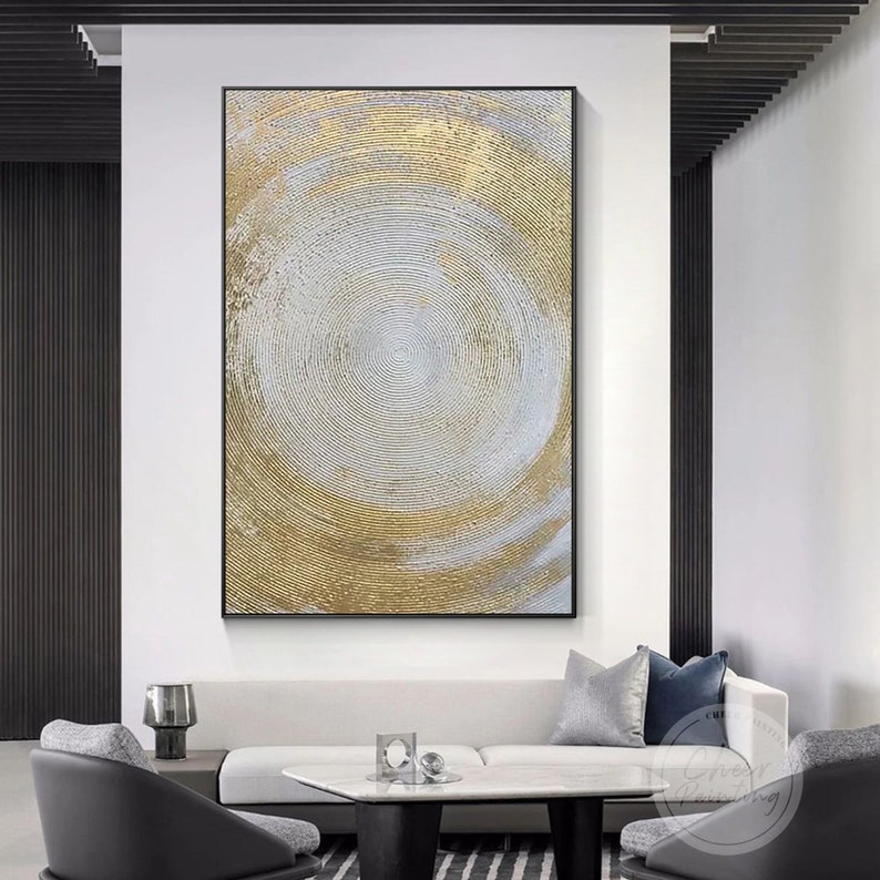 Modern Abstract Minimalist Wall Art Gold Leaf White Circles - Etsy