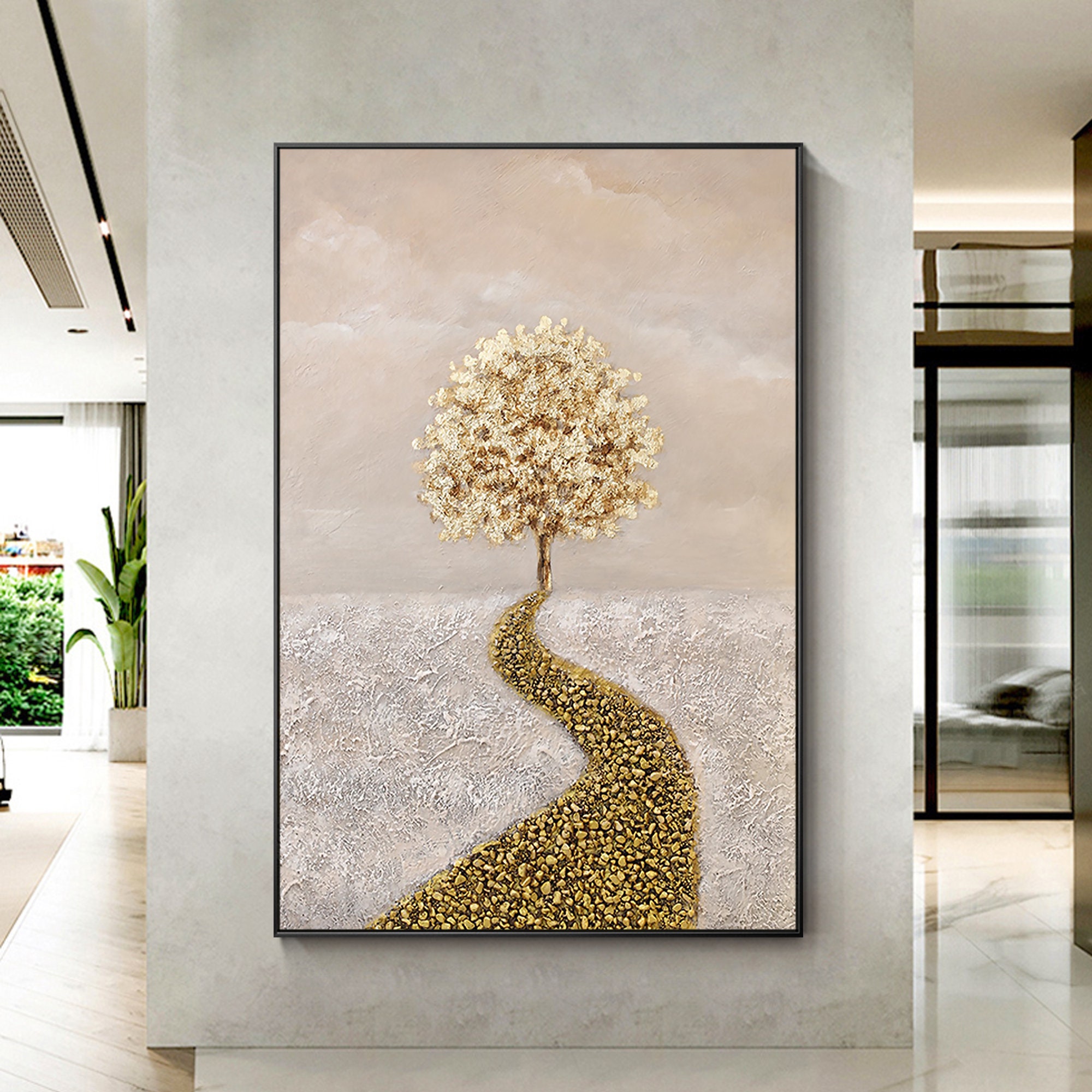 Baum Wand Steine - Malerei Kunst Gemälde Österreich Gold Expressionist 3D Kunst Texturierte Blatt Gerahmte Abstrakte Rosa Reiche Original Etsy CheerPainting Kunst Kunst Gold