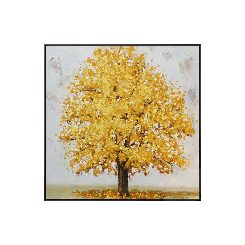 Hand Painted Wall Art Gold Leaf Tree Abstract Landscape Acrylic Texture ...