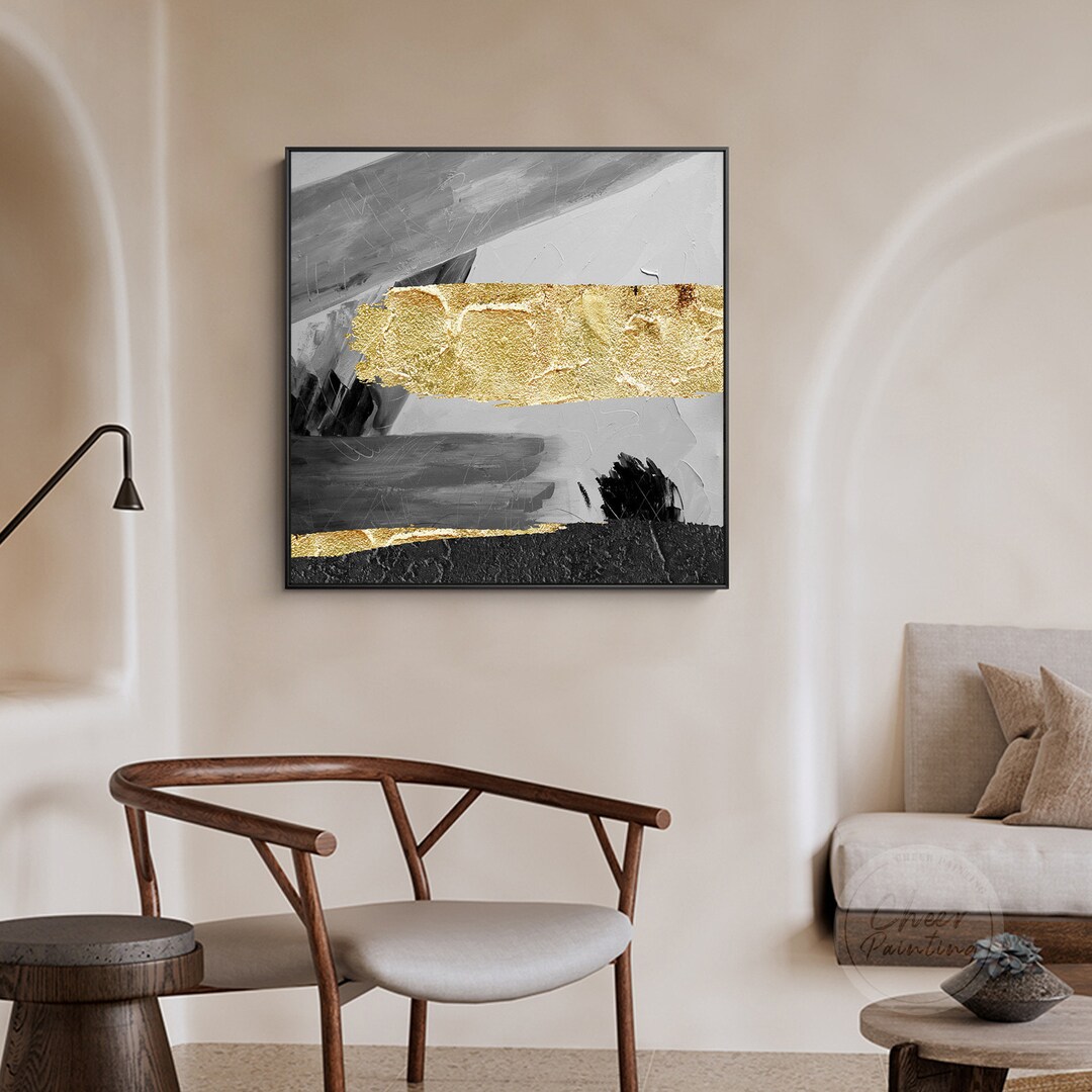 Abstract Gold Leaf Painting on Canvas Original Large Framed Wall Art ...