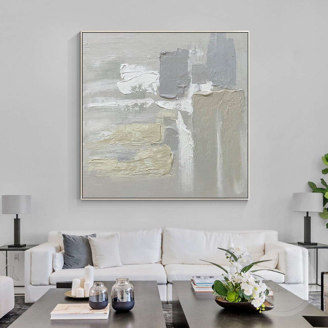 Gray Painting Textured Art Neutral Framed Wall Art Gray Beige Etsy