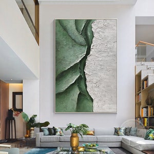 Textured Green Mountain Oil Painting: Abstract Palette Knife Framed Wall Art