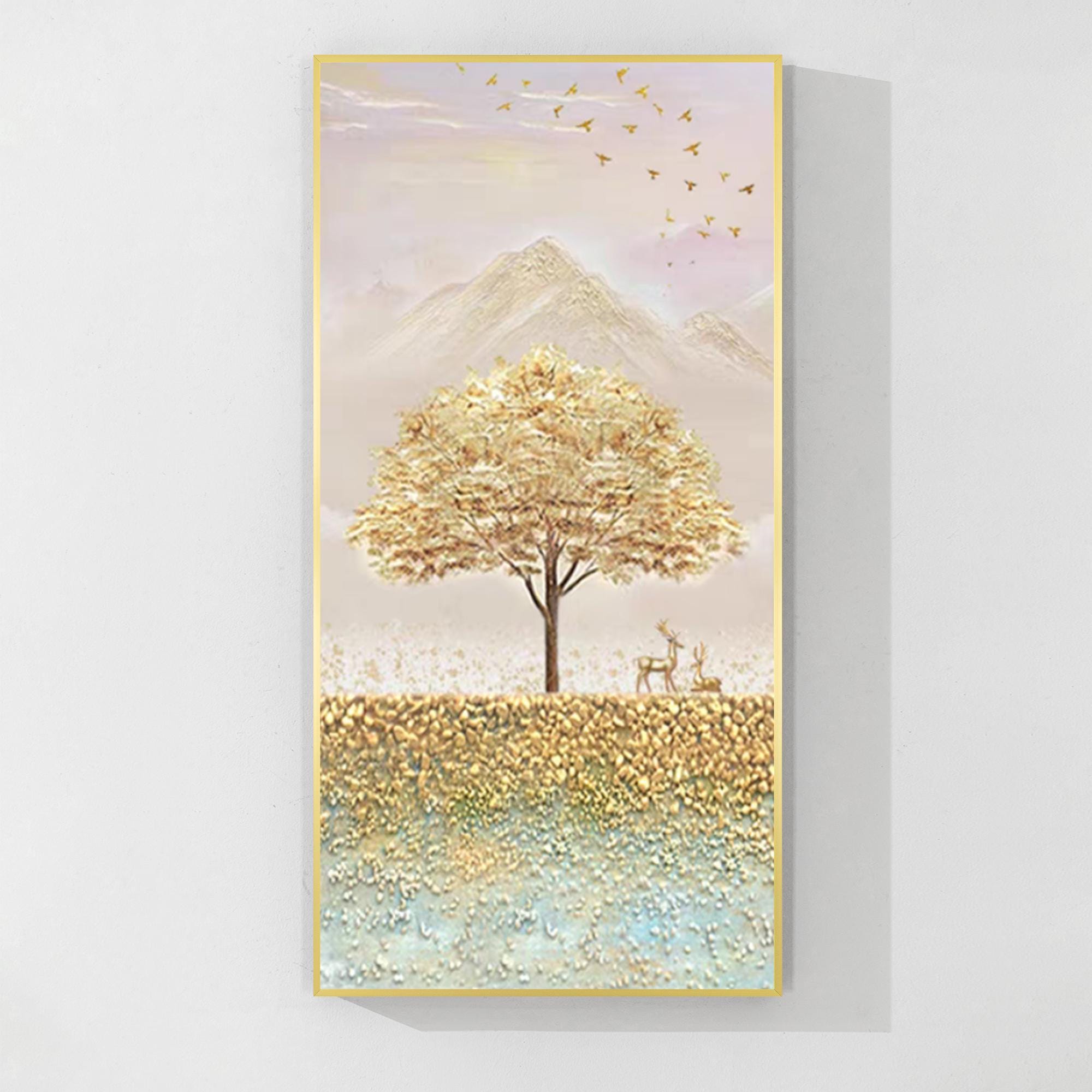 3D金箔の木の絵画：額入り風景壁アート - Etsy 日本
