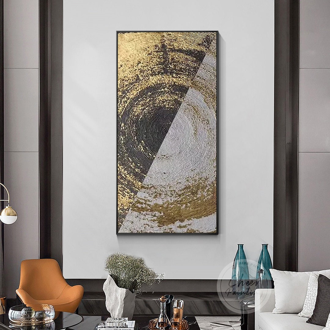 Gold Leaf Abstract Painting: Modern Geometric Textured Canvas Art - Etsy
