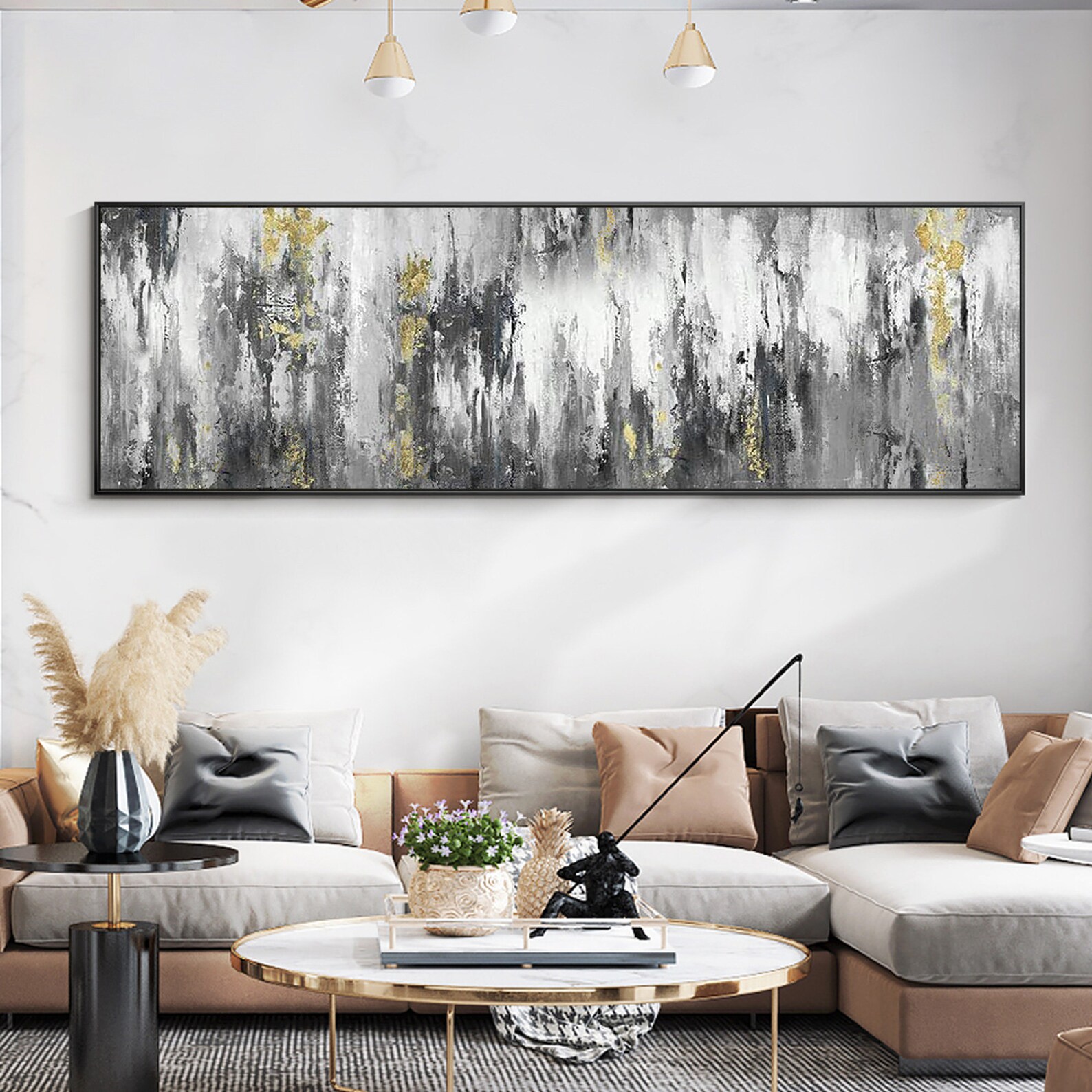 Extra Large Gold Grey Abstract Painting Light Luxury Metal Etsy