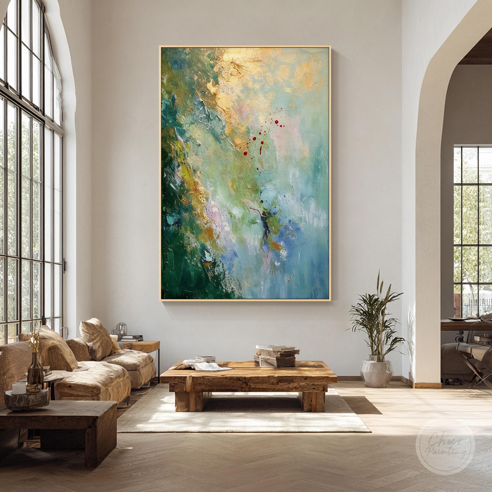 Blue Textured Wall Art Large Hand Painted Abstract Canvas Artwork Modern Coastal Wall Decor Organic Modern Painting
