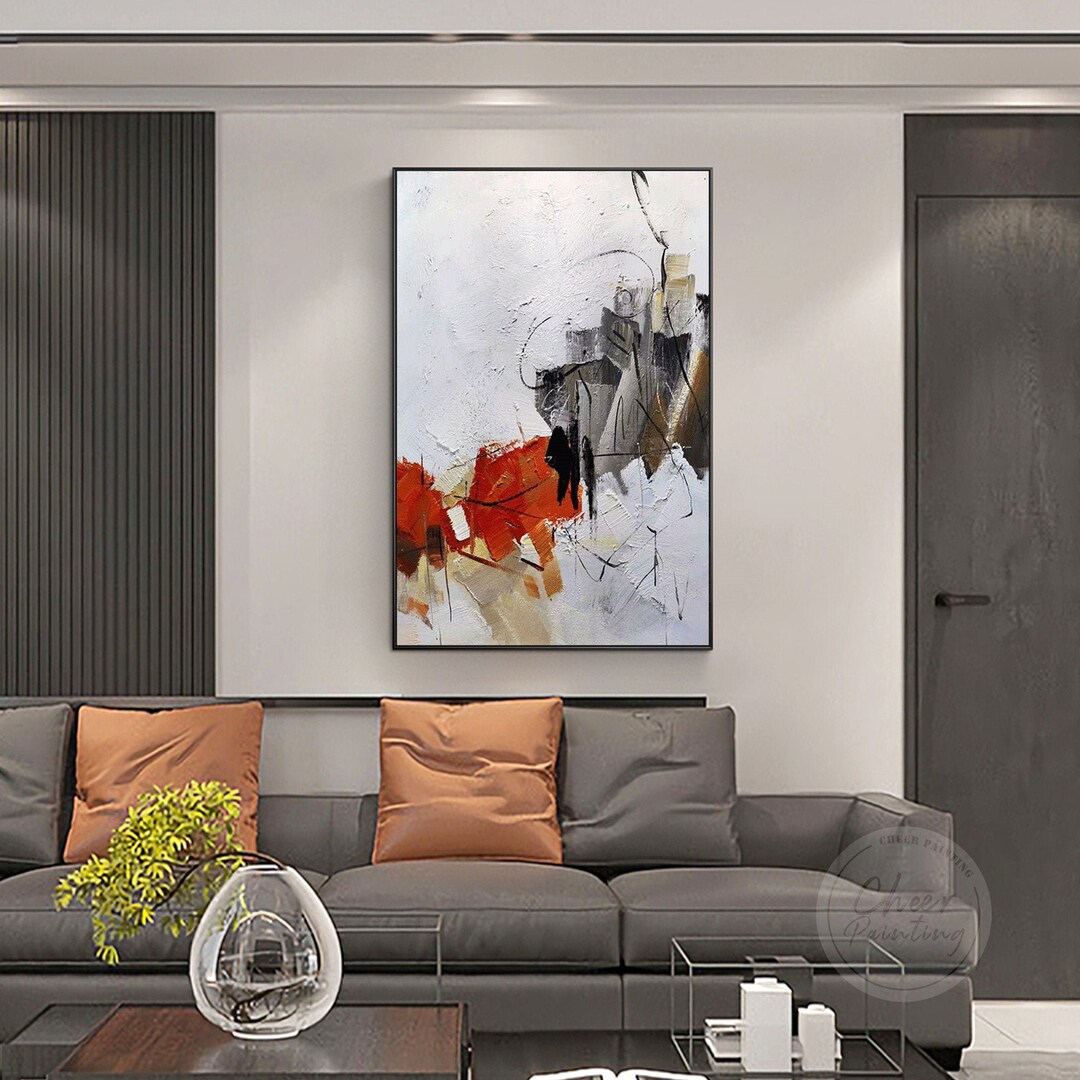 Modern Abstract Art Orange Red Grey Color Expressionist Wall Art ...