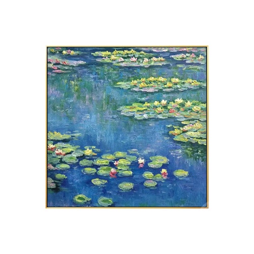 Monet abstract water lily famous shops hand painted wall art large canvas framed oil painting blue acrylic heavy texture living room home decor