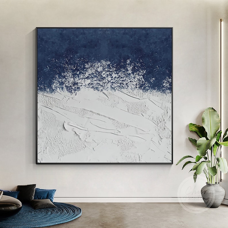Textured Navy Blue Abstract Painting: Minimalist Acrylic Wall Art - Etsy
