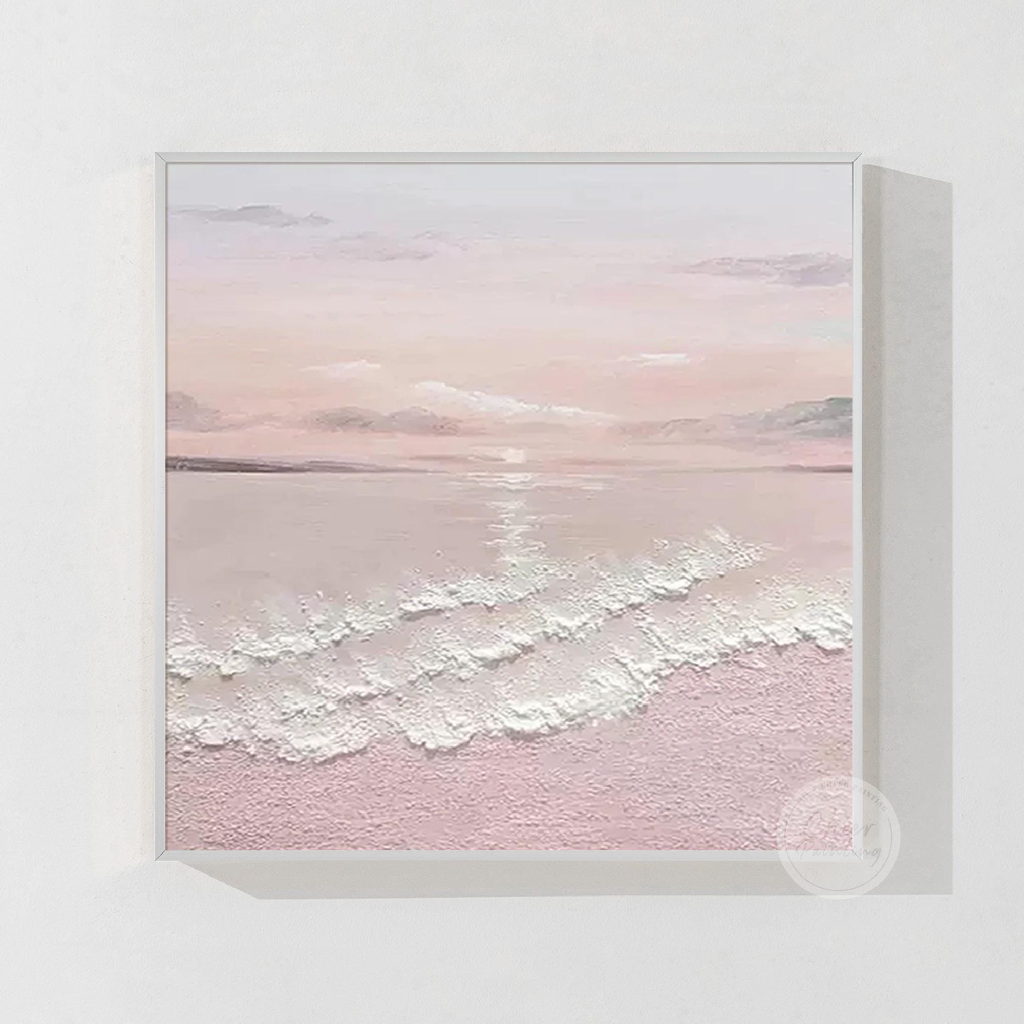 Textured Pastel Seascape Oil Painting, Soft Sunset Ocean Canvas Wall ...