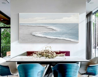 Pintura de playa gris, azul claro, océano, pintura Original, arte texturizado 3D, pintura de paisaje Beige, decoración para sala de estar grande, pintura costera