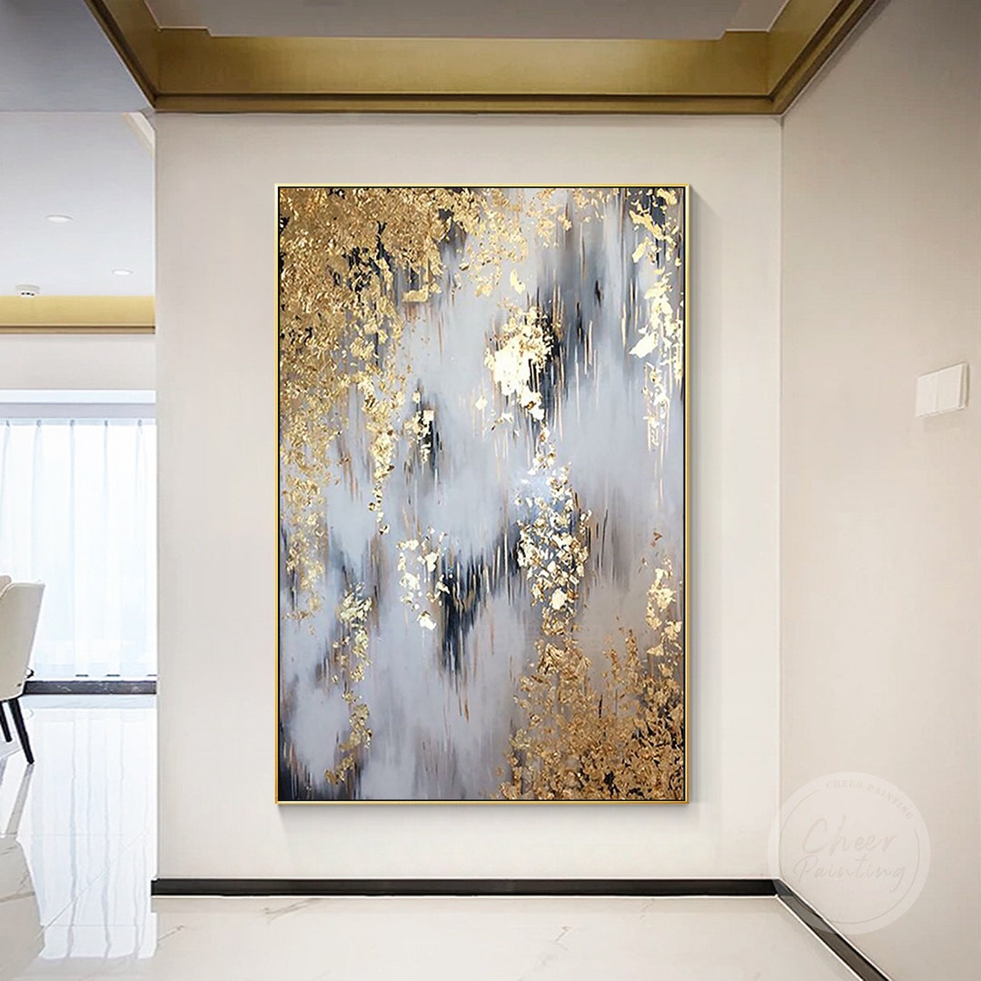 Gold Leaf Abstract Painting: Large Framed Acrylic Wall Art - Etsy