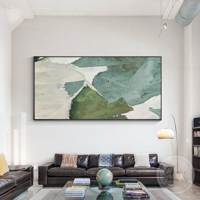 Sage Green Blue Abstract Painting Beige Minimalist Art - Etsy