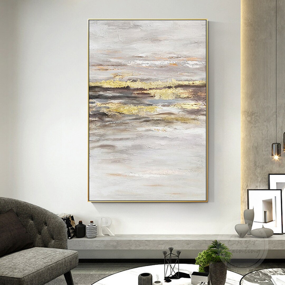 Gold Leaf Abstract Painting: Large Grey Brown Textured Canvas Art - Etsy